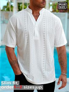 Men's Plus Size Loose Fit Casual Stand Collar Short Sleeve Shirt, Casual Menswear, Comfortable Daily Wear, Spring and Summer Versatile Top