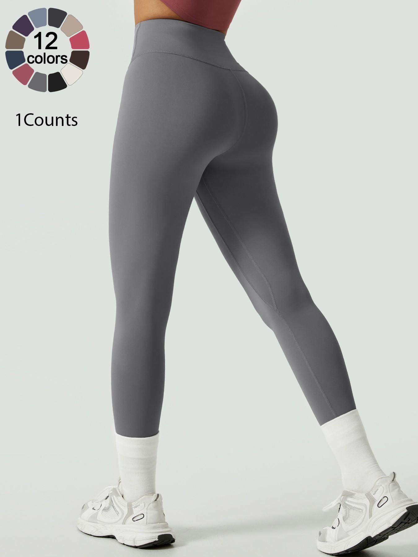 Women's Solid High Waist Sports Stretchy Athleisure Fitness Tight Fit High Waisted Leggings, Casual Comfy Breathable Athletic Skinny Fitness Training Pants for Yoga Gym Workout, Ladies Sportswear for All Seasons