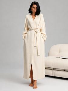 Women's Thick Double-Faced Velvet Sleepwear, Fall & Winter Warm Long Bathrobe, Soft Skin-Friendly No Shedding, Outer Wear Plush Pajamas