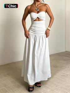 Women's Plain Cut Out Tube Dress, Casual Sleeveless Strapless Dress for Summer, Women's Clothes for Beach Holiday