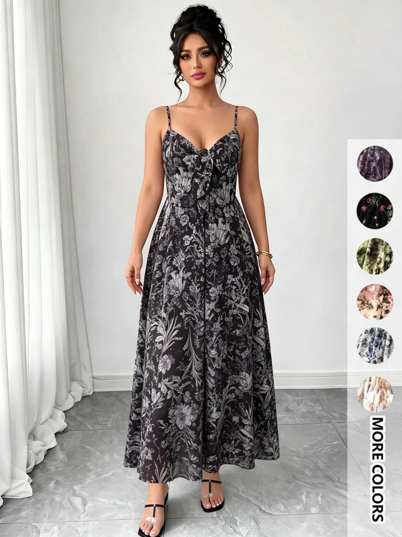 Women's Floral Print Spaghetti Cami Dress, Boho Bohemian Fashion Casual A Line Dress for Beach Holiday Vacation, Ladies Dress for Summer