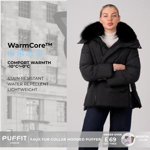PUFFIT WarmCore Premium Removable Faux Fur Collar Puffer With Detached Hood,Removable Faux Fur Collar,Side Zipper Design,Windproof Sleeves,High-Density, High-Twist Fabric,Detachable Hood, Elegant And Appearance