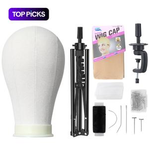 wig head with stand, 1 set wig head with table clamp & needles & wig caps & sewing kit, professional hair styling tool for salon & barber shop, adjustable wig head
