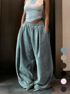 Women's Solid Chic Drawstring High Waist Wide Leg Pants, Trousers for Women, Fashion Casual Oversized Straight Leg Trousers for Spring & Fall, Comfort Basic Minimalist Womenswear for Lady, Women's Bottoms for Daily Outdoor Wear