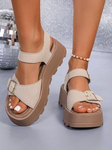 Women's Thick Sole Roman Sandals, Summer Fashion Casual PU Leather Slippers, Soft Rubber Outwear Shoes, Plain Design, Fashionable Comfy Sandals, Chunky Sole Sandals