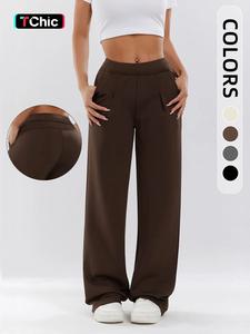 Women's Plain Color Athletic Pants, Side Pocket Design, Loose Straight Leg, Suitable for Sports Outdoor Daily Wear, All Seasons