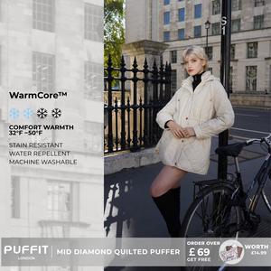 PUFFIT Warmcore Premium Mid-length Diamond Quilted Drawstring-waist Puffer Jacket, Classic Diamond Pattern,Waist-cinching Lightweight Cotton Jacket,High-density Integrated Quilting Lightweight, Comfortable For Commuting, Stylish For Going Out,Spring