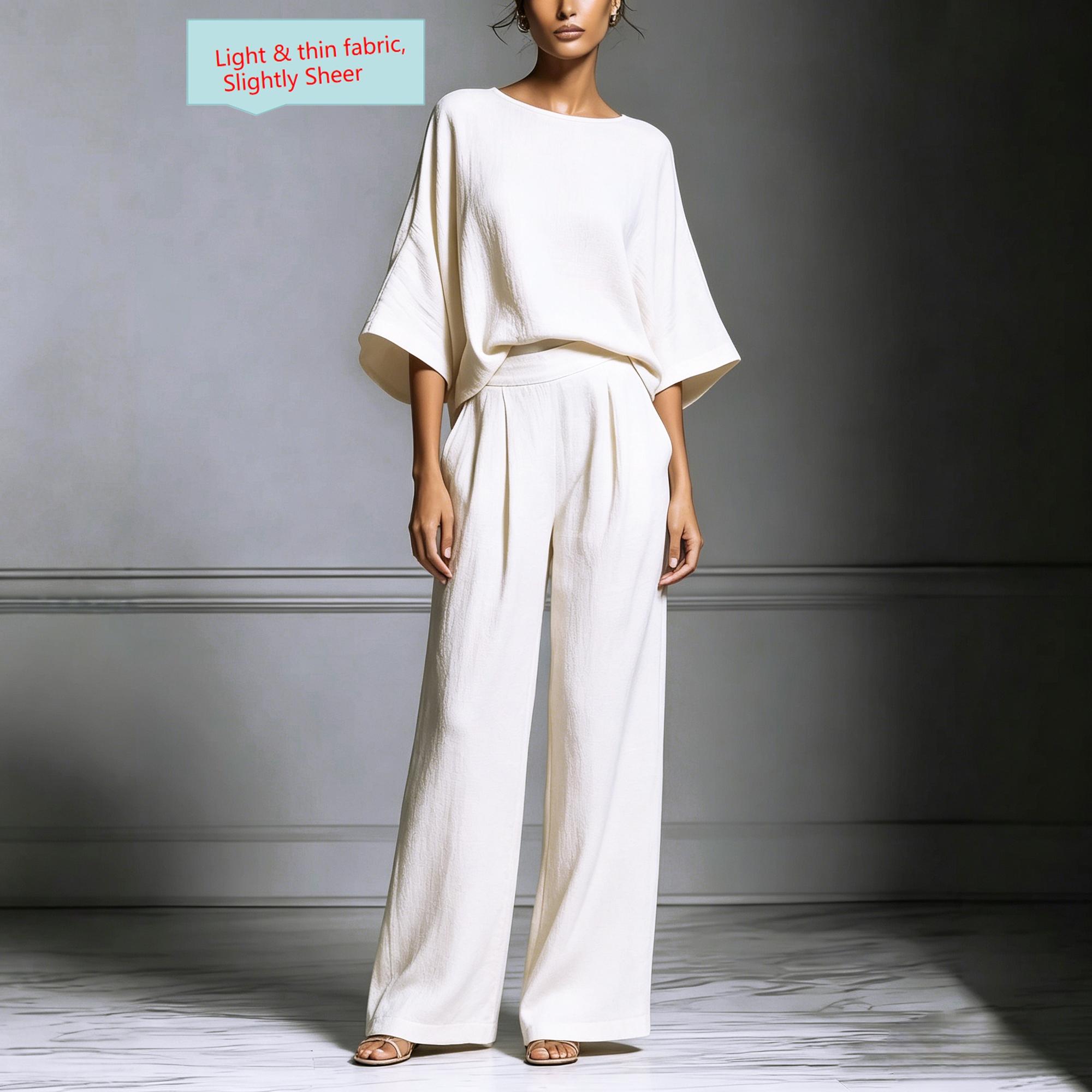 Women's 2026 Summer New Fashion Elegant Bell Sleeve Linen Set, Casual Stylish, European and American Style, Comfortable and Chic