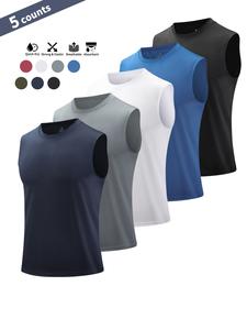 Men's Solid Round Neck Sports Vest for Summer, Breathable Comfortable Quick Drying Sweat-absorbing Tank Top for Running Outdoor Exercise Basketball Training,  Gym Wear, Running Vest, Sport & Outdoor Clothing