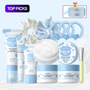 LAIKOU Milk Complete 24pcs Skincare Set Glow Up Kit | Cleanser, Day & Night Cream, Mud Mask, Sunscreen, Eye Mask & Eye Cream, Gentle Hydrating Kit Perfect for Teens & Beginners Moisturizing Hydrating Kit