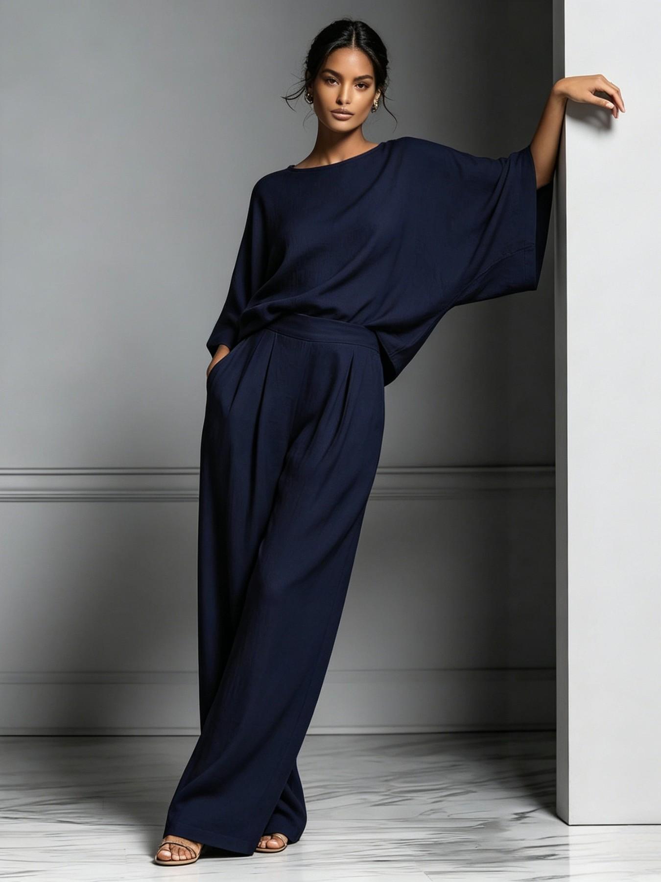 Women's 2026 Summer New Fashion Elegant Bell Sleeve Linen Set, Casual Stylish, European and American Style, Comfortable and Chic