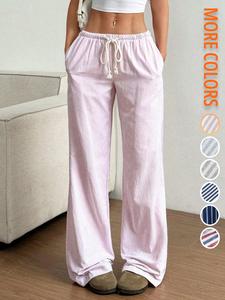 Women's Striped Print Tie Waist Pants, Casual Comfy Wide Leg Trousers for Summer, Women's Bottoms for Daily Wear