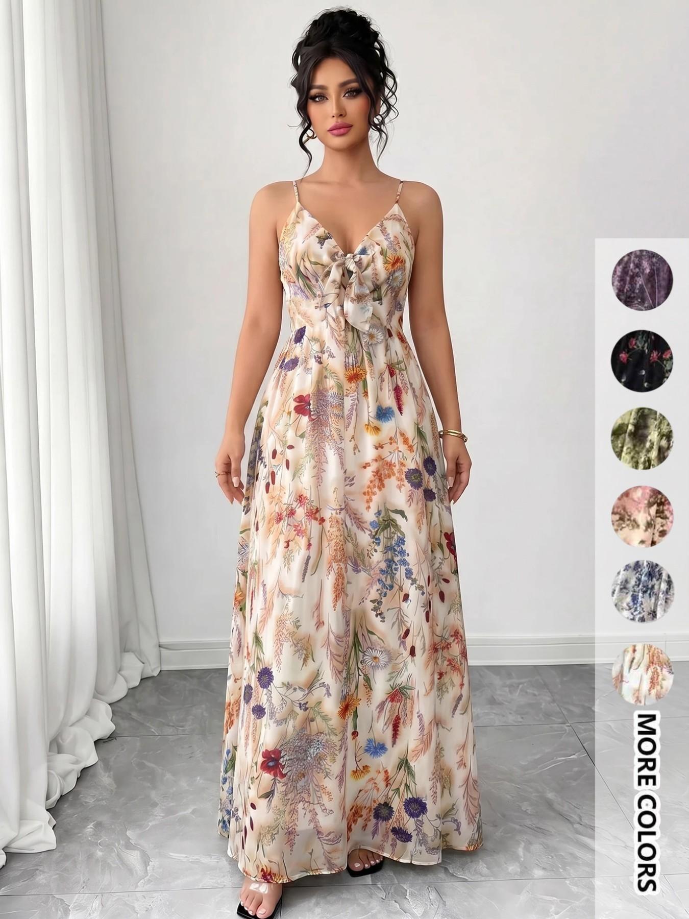 Women's Floral Print Spaghetti Cami Dress, Boho Bohemian Fashion Casual A Line Dress for Beach Holiday Vacation, Ladies Dress for Summer