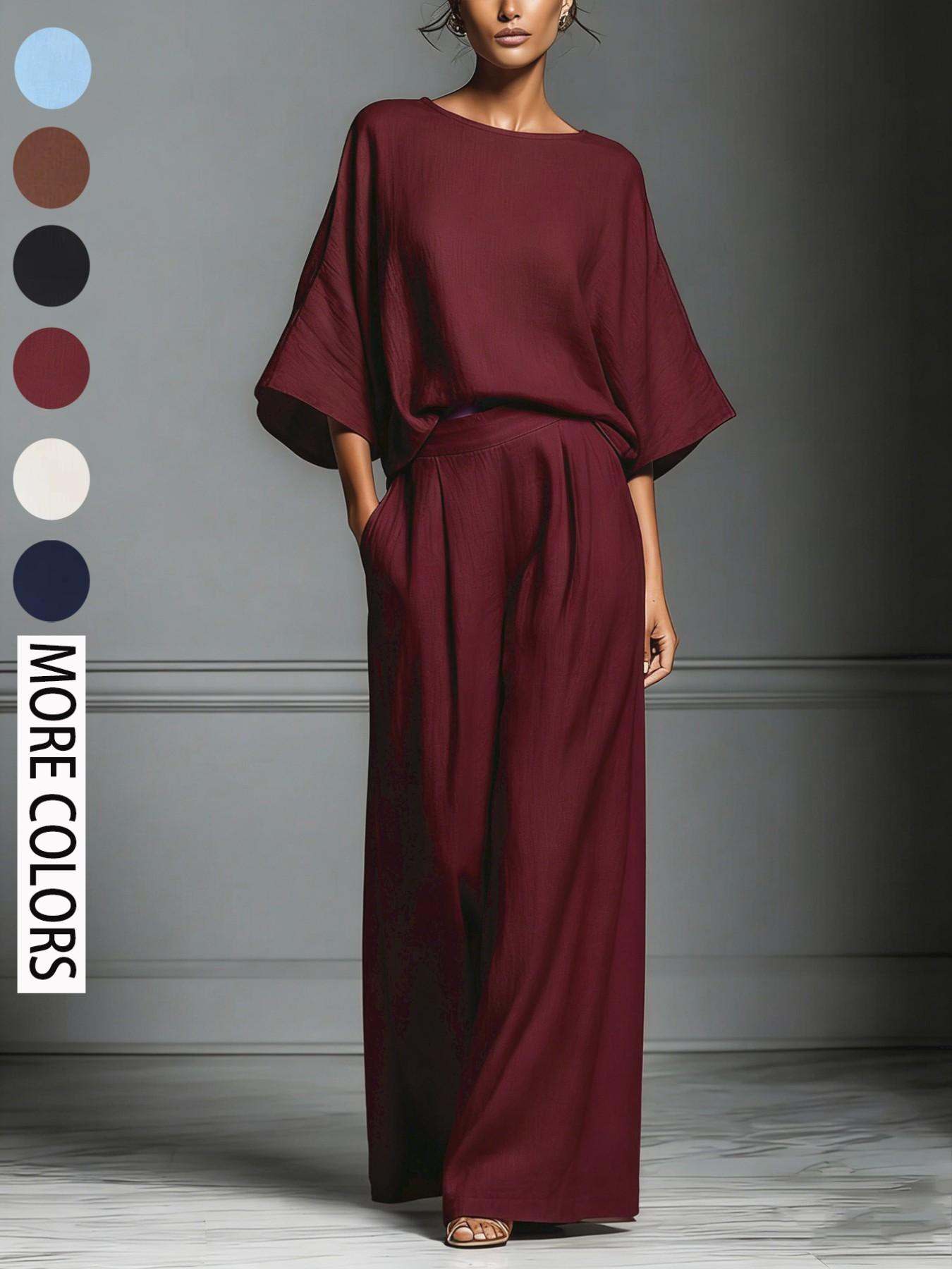 Women's 2026 Summer New Fashion Elegant Bell Sleeve Linen Set, Casual Stylish, European and American Style, Comfortable and Chic