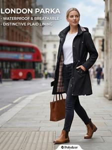 Women's Solid Color Drawstring Zip Up Hooded Trench Coat, Casual Long Sleeve Waterproof Windproof Outerwear for Spring & Fall,  Coats for Women,  Ladies Clothes for Daily Wear