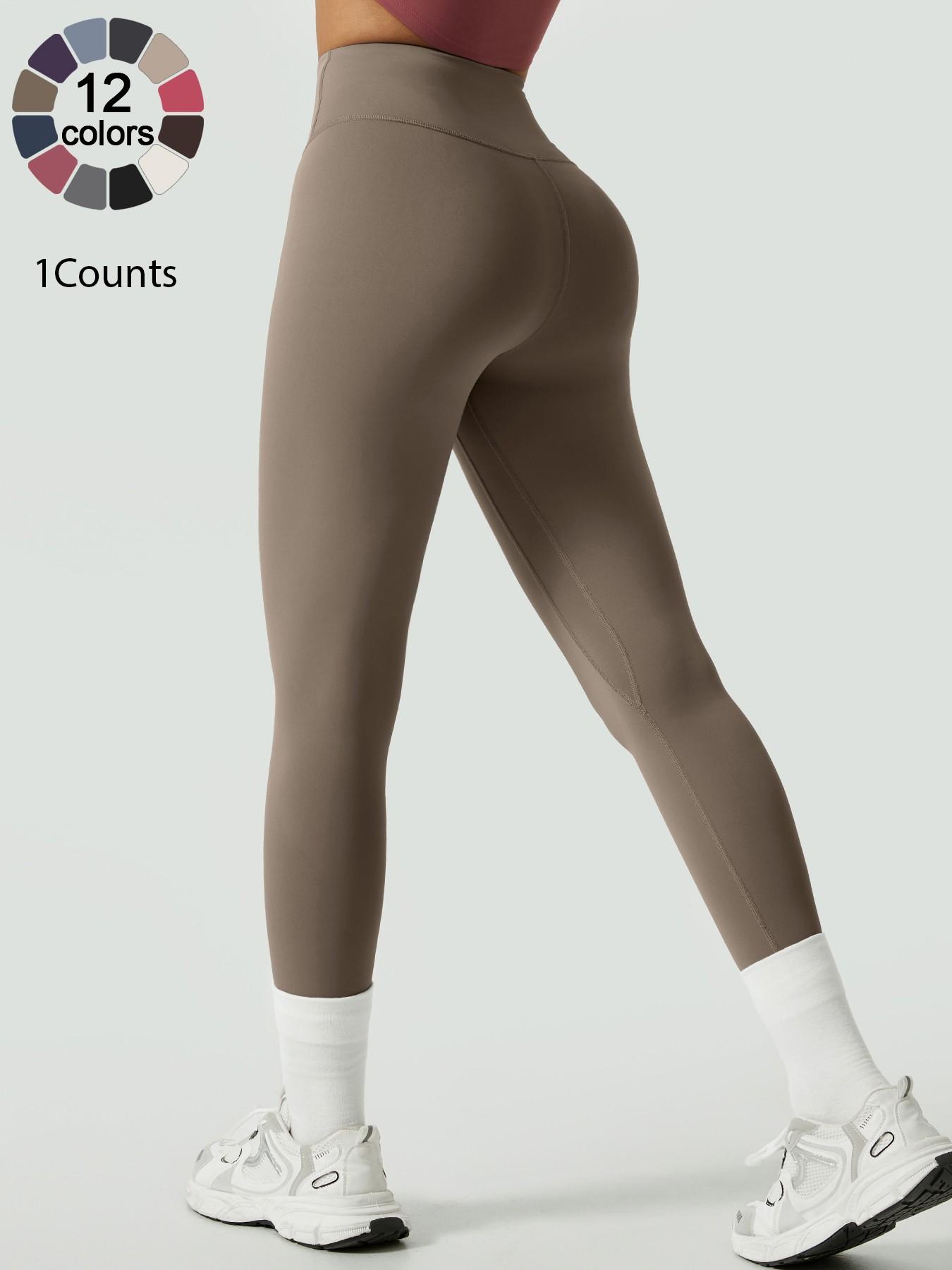 Women's Solid High Waist Sports Stretchy Athleisure Fitness Tight Fit High Waisted Leggings, Casual Comfy Breathable Athletic Skinny Fitness Training Pants for Yoga Gym Workout, Ladies Sportswear for All Seasons