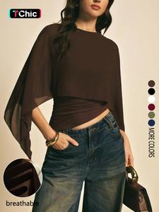 Elegant Asymmetric Blouse for Women,Batwing Sleeve Design, Perfect for Daily Wear & Casual, Stylish Ladies' Top.