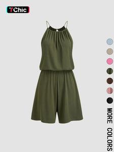 Women's Solid Color  Romper, Casual Comfy Sleeveless Romper for Summer, Fashion Women's Clothing for Daily Wear