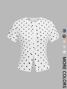 1 Piece Round Neck Short Sleeve Slim Fit Polka Dot Top, Versatile Essential for All Occasions