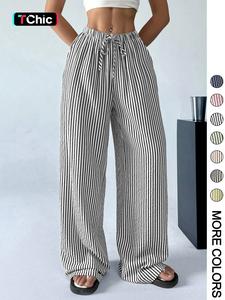 Women's Striped Print Drawstring Waist Pants, Casual Comfy Wide Leg Trousers for Daily Wear, Ladies Bottoms for All Seasons