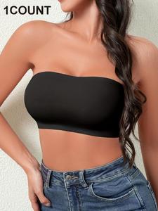 Women's Solid Color Non-slip Wireless Push Up Bandeau Bra, Seamless Bra, Casual Comfortable Breathable Buckleless Strapless Lingerie Top for Daily Wear, Lingeries for All Seasons
