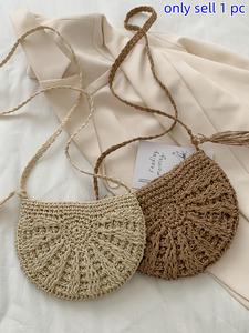 New Vintage Color Straw Bag Spring Summer Style Beach Vacation Sandbag Simple Versatile Pure Color Handwoven Bag for Daily Commute Handcrafted Bag