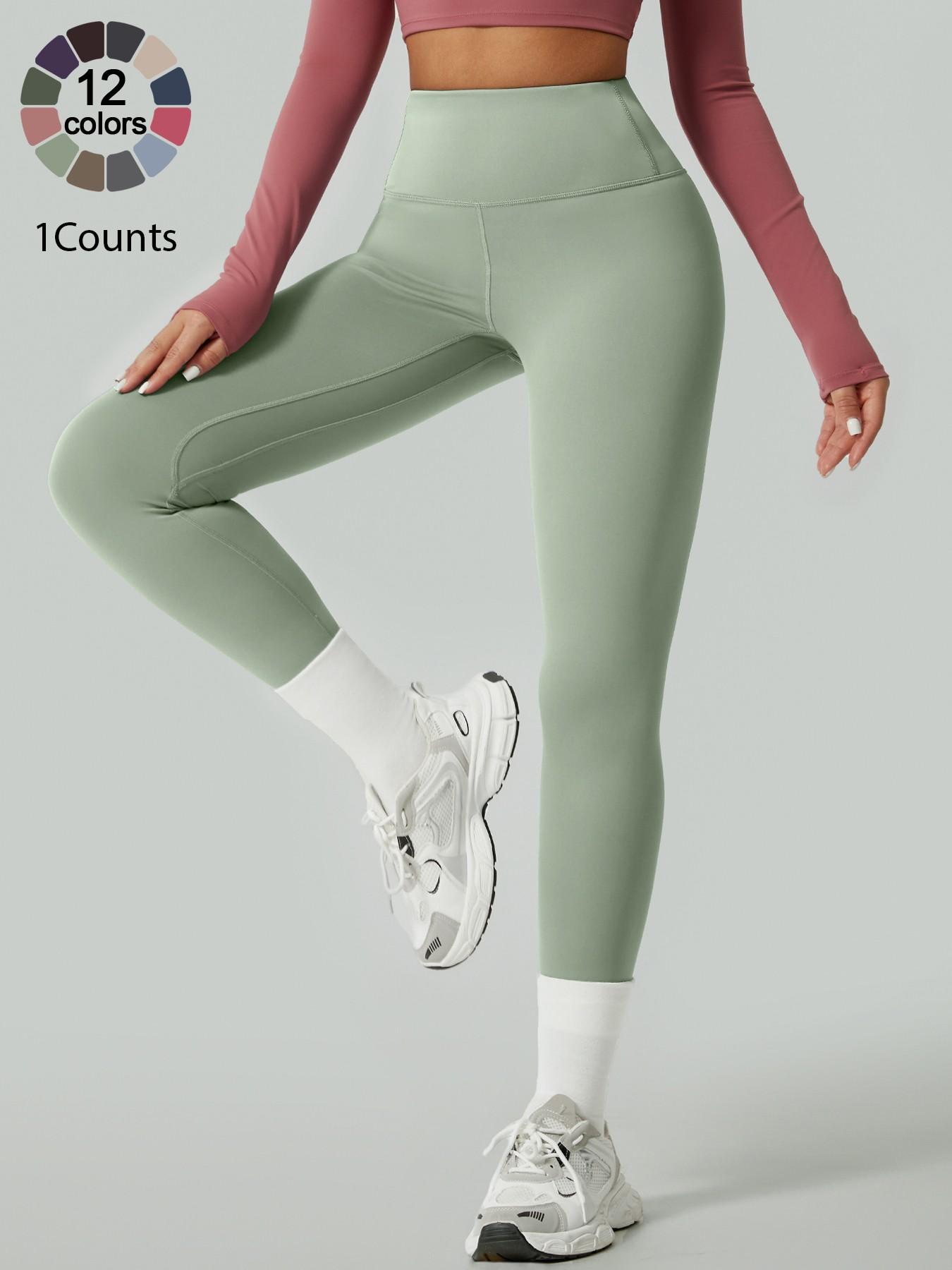 Women's Solid High Waist Sports Stretchy Athleisure Fitness Tight Fit High Waisted Leggings, Casual Comfy Breathable Athletic Skinny Fitness Training Pants for Yoga Gym Workout, Ladies Sportswear for All Seasons