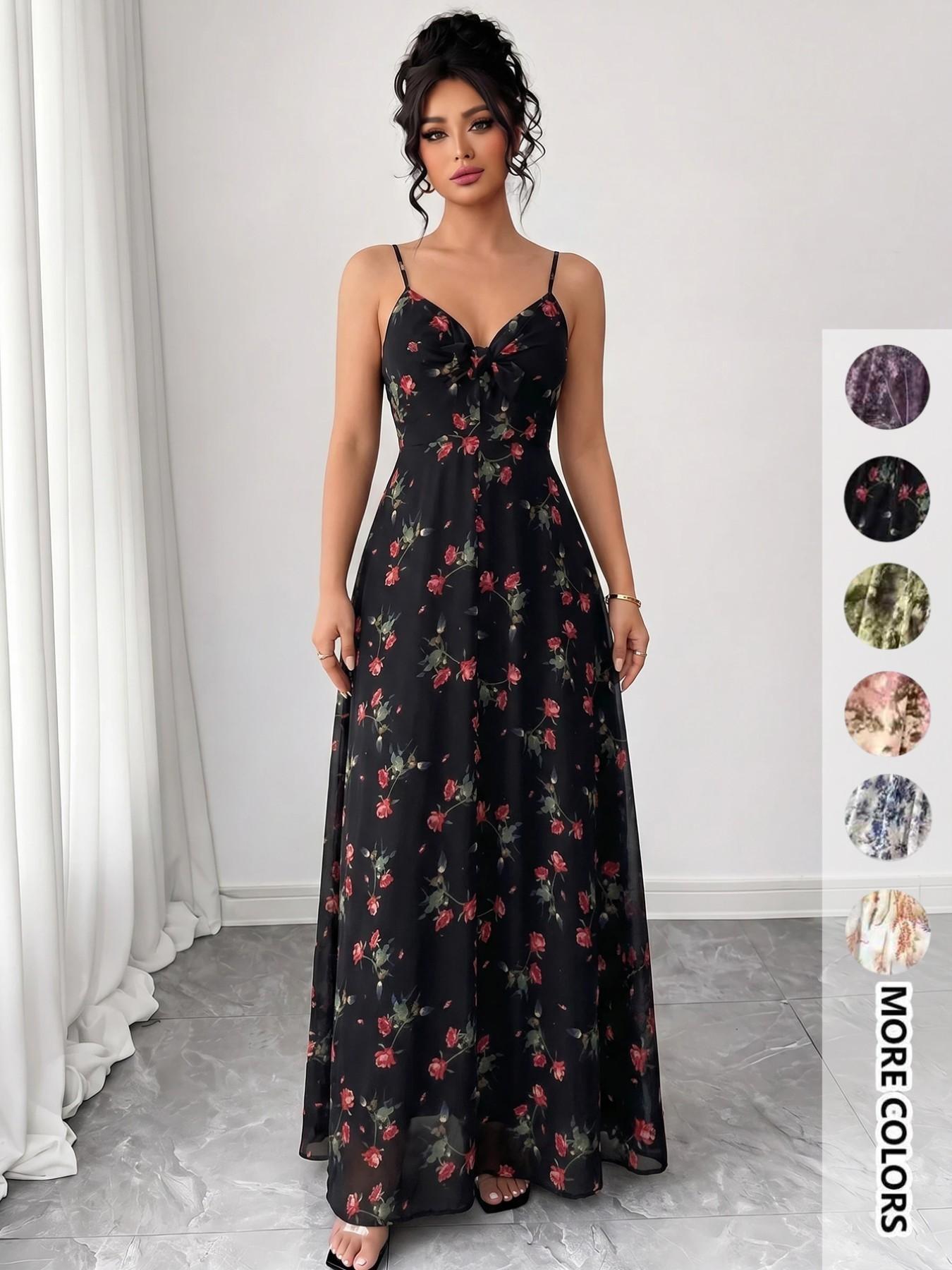 Women's Floral Print Spaghetti Cami Dress, Boho Bohemian Fashion Casual A Line Dress for Beach Holiday Vacation, Ladies Dress for Summer