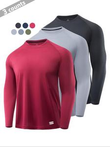 Men's Solid Round Neck Long Sleeve Sports Tee, Breathable Quick Drying Crew Neck T-shirt, Casual Sporty Top for Gym Workout Running