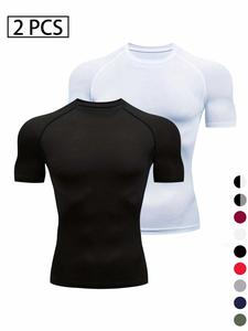 Men's Plain Round Neck Sports Tee, Quick Drying Breathable Short Sleeve Compression T-shirt, Crew Neck Raglan Sleeve Tops for Outdoor Activities