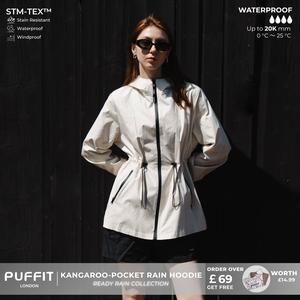 PUFFIT STM-TEX Full-Zip Waterproof Rain Jacket Full Zip Adjustable Waist & Hood & Cuff Design Comfort Casual Chic Outerwear Long Sleeve For Women's,Inner Pocket Design,Outdoor Sport,Spring Jacket,Windbreaker,Dog Walking,School Running,Football Mum