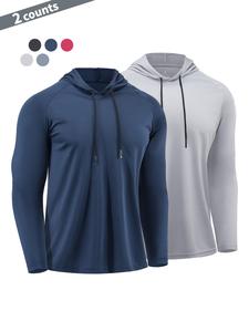 Men's Sporty Long Sleeve Hooded Sweatshirt, Fitted Plain Knit Fabric, Ideal for Running, Fitness, Casual Wear, Workout Clothes, Fall & Winter, Athletic Hoodies, Fitted Sportswear