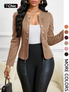 Women's Suede Button Long Sleeve Casual Fashion Jacket, Fitted Style, Moderate Fabric Thickness, All Seasons Wear