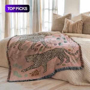 Boho Style Leopard Pattern Blanket, 1 Count Soft Warm Napping Throw Blanket, Cool Bedroom Bedding Blankets for Home Office Travel Dormitory Camping, Valentine's Day Gift
