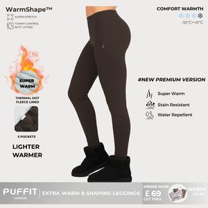 PUFFIT WarmShape Thermal Dot Fleece Winter Super Stretch Shaping Legging with 5 pockets, Tummy control, butt lifting with 4-Way Stretch, Heat Trap Tech & Cloud-Soft Comfort