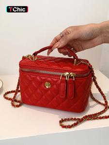 Women's Fashionable Quilted Design PU Leather Handbag, Casual Versatile Chain Strap Zipper Shoulder Crossbody Bag for Daily Used, Trendy High-quality Daily Commuting Bag