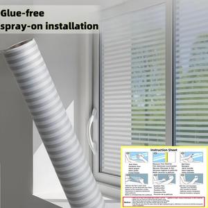 3D Striped Pattern Window Film, 1 Count Static Cling Window Sun Shade Film, Privacy Frosted Window Sticker, Window Film for Home Office, Home Interior Window Decorations Supplies