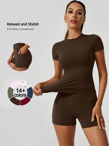 two-piece set women's solid tee & high waist shorts sportswear set, casual sporty short sleeve t-shirt & skinny shorts, ladies summer sportswear for gym workout running, activewear, sports clothes, yoga tracksuit set, sporty style clothes