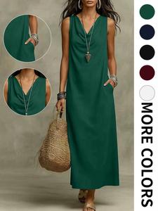 2026 Summer New Cloud Cotton Sleeveless Long Dress, Boho Style Loose Slimming Dress, French Lazy Long Dress, Beach Vacation Essential