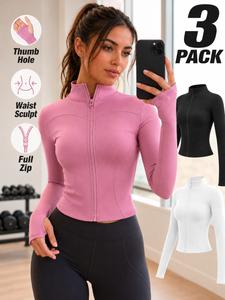 Women's High Elastic Stand Collar Thumb Hole Slim Fit Yoga Top, Breathable Long Sleeve Running Jacket, Spring & Fall Sportswear, S-Xxxl Sizes