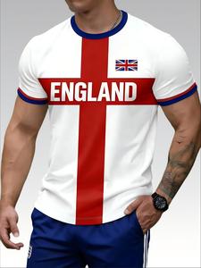 England Football T-Shirt, Soccer Tee, Large Letter Print, Sporty Casual Wear, Must-Have Culture Tee, Short Sleeve, Long Length, Loose-Fitting
