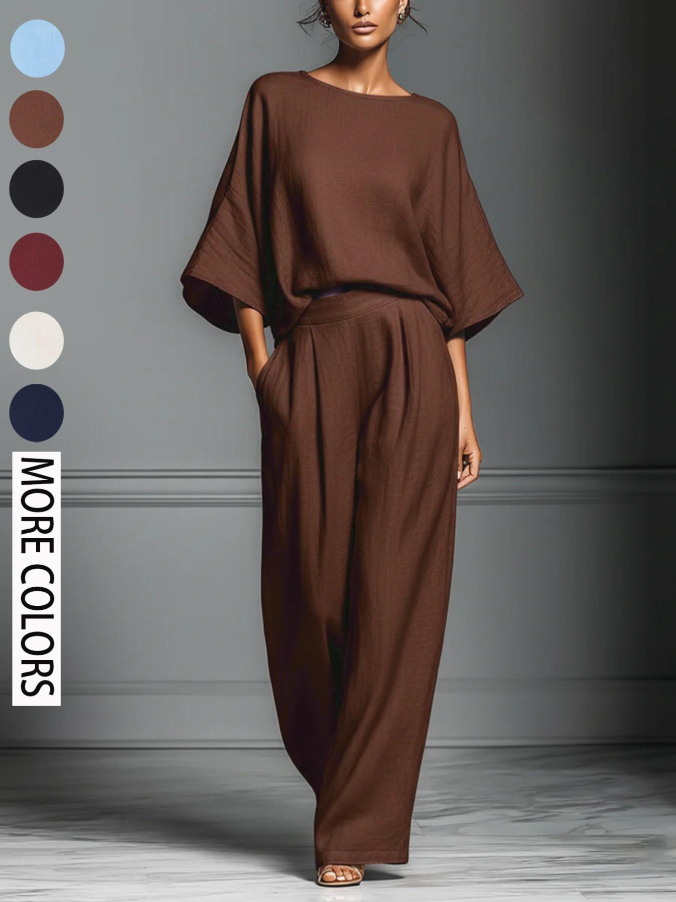 Women's 2026 Summer New Fashion Elegant Bell Sleeve Linen Set, Casual Stylish, European and American Style, Comfortable and Chic
