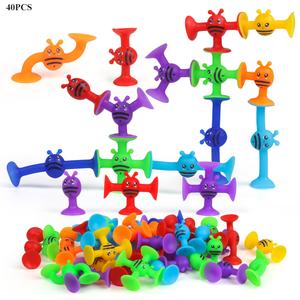 40pcs/set Random Color Bee Shaped Suction Cup Toy, Soft Silicone Sensory Play Toy, Window Shower Bathtub Building Toy For Kids