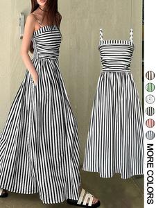 Women's Striped Print Cami Dress, Casual Sleeveless Spaghetti Strap Dress for Summer, Ladies Clothes for Beach Holiday
