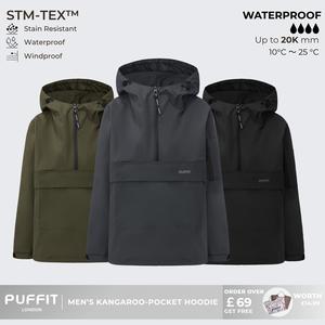 PUFFIT Men's Hooded Rain Jacket,High-density,High-twist Fabric,With 20,000mm Water Column For High Waterproof Performance,Zippered Side Pockets On Both Sides,Ski Jacket,Spring Jacket,Windbreaker,Dog Walking,School Running,Football Mum