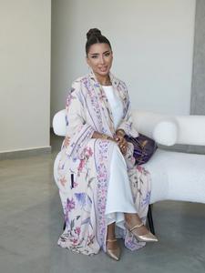 Muslim Women's Abaya Set with Hijab, Elegant Simple Floral Print Long Robe Jacket, Casual Party Beachwear, All Seasons Wear