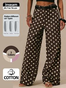 Women's French Casual Vintage Polka Dot Wide Leg High Waist Pants, Retro Style, Comfortable and Stylish, Perfect for Daily Wear