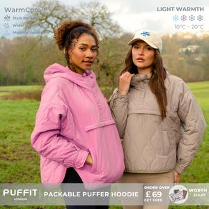 PUFFIT WarmCore Premium Packable Baggy Puffer Hoodie Spring Hooded Sweatshirts Lightweight Hoodies Casual Hoodie Jacket Water Repellent and Longsleeves Womenswear,Plus Size Fit,Dog Walking,School Running,Football Mum