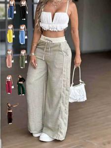 Women's High-Waisted Wide-Leg Pants, Loose Fit Drop Waist Design, Striped Pattern, Spring & Fall Season, Casual Daily Wear
