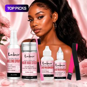 Hair Edge Control & Styling Kit, 1 Lace Wig Adhesive & 1 Lace Wig Remover & 1 Melting Spray & 1 Hair Wax Stick & 1 Brush & 1 Headband, Heatless Styling Tools